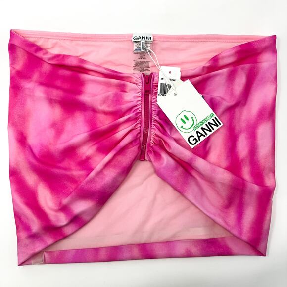 GANNI Pink Tie Dye Front Zip Bandeau Bikini TOP - Picture 4 of 9